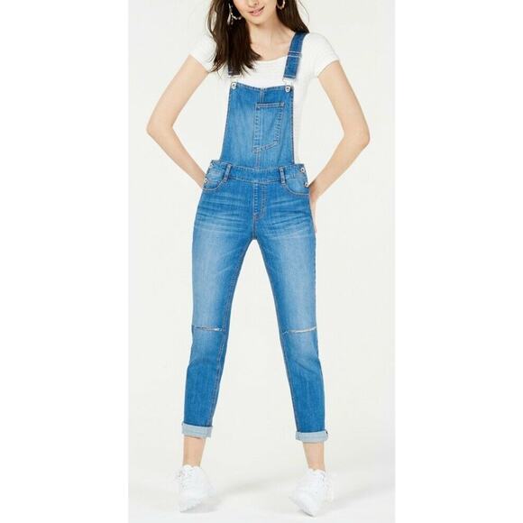 Dollhouse Skinny Denim Overalls Jeans Created for Macy's Sz 0 W24L29 Distressed - Picture 1 of 6